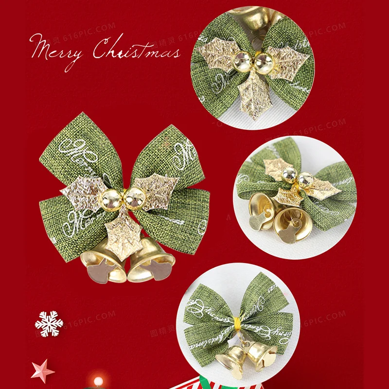 Christmas Bell Bow Gold Red Bowknot Christma Decoration for Gift Box Xmas Tree Hanging Pendant Merry Christmas  Supplies