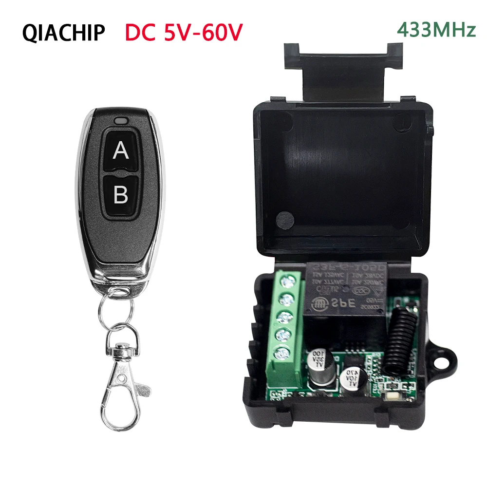 QIACHIP-Interruptor de Control remoto inalámbrico Universal, módulo receptor de relé, Transmisor de RF, 433Mhz, V-60V cc 5, 1 canal, 433Mhz