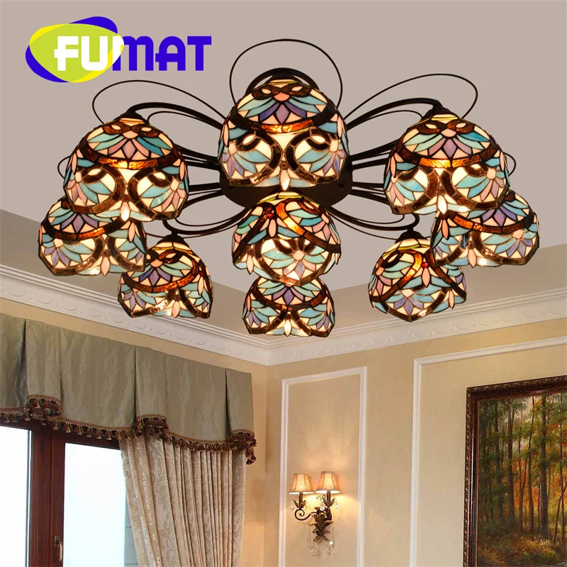 

FUMAT Tiffany stained glass Baroque multi-head ceiling light deco living room Dining Room bar Bedroom balcony overhead light