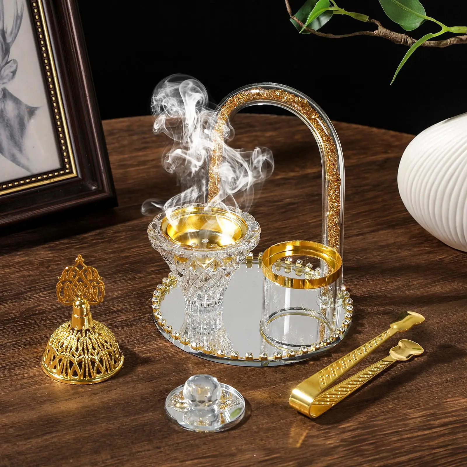 Arabic Incense Burner Incense Holder with Tray Spice Jar Clip