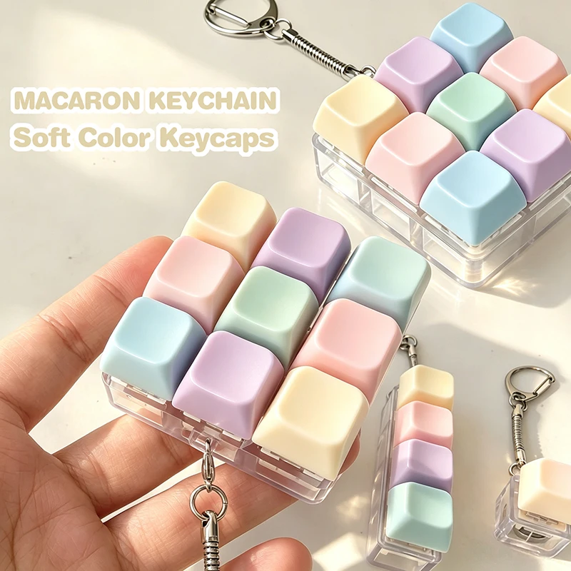 Color Macaron Keyboard Keycap Clicker Fidget Toy Portable Cute Mini Squeeze Detachable Keychain Pendant Anti Anxiety Relief Gift