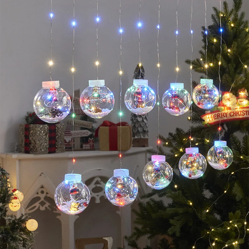 Christmas Led Wishing Ball String Lights, Battery Powered String Lights, 10 Lights Xmas Santa Window Ornaments for Home, Bedroom