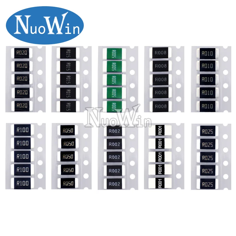 50pcs/Lot Alloy Resistance 2512 1% SMD Resistor Assorted Kit 10valuesX5pcs R001 R002 R005 R008 R010 R015 R020 R025 R050 R100