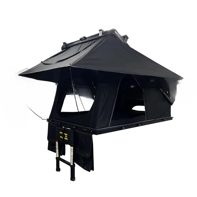 

New popular large space black aluminum hard shell roof tent triangle camping roof tent flip