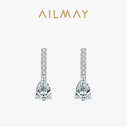 Ailmay Real 925 Sterling Silver Luxury Water Drop Shape Sparkling Zirconia Stud Earrings For Women Wedding Engagement Jewelry