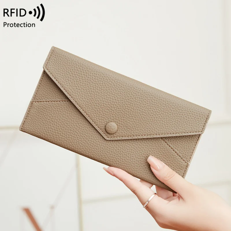 

Western RFID Blockin Lychee grain PU Leather Women Wallet Large Capacity Purse for Ladies
