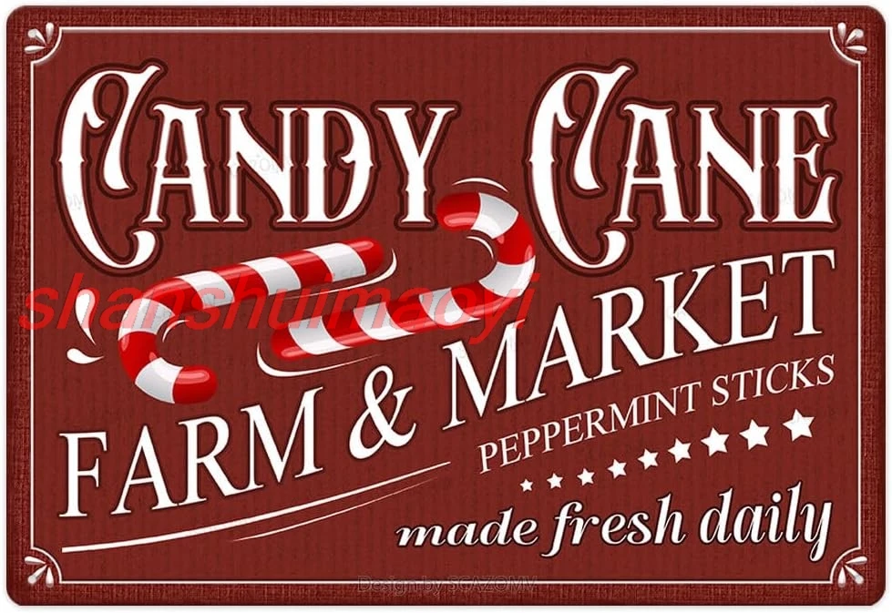 Candy Cane Metal Tin Sign Farm Market Peppermint Sticks Christmas Decor Vintage Retro Poster For Home Kitchen Cafe Bar Cand ALIA