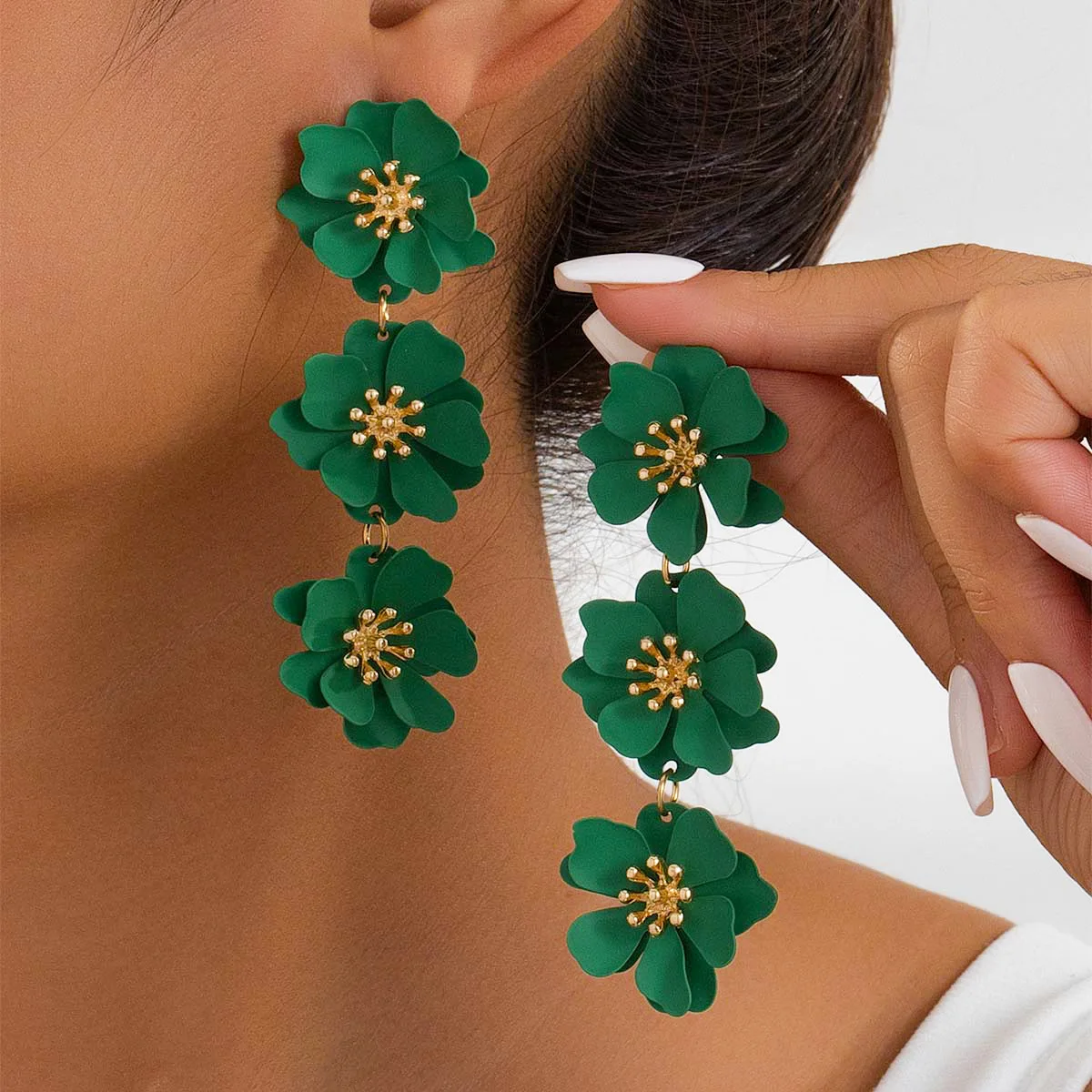 Long Drop Earrings For Women Girls Dopamine Flower Temperament Ear Pendant Accessories Holiday Party Gift Fashion Jewelry DE179