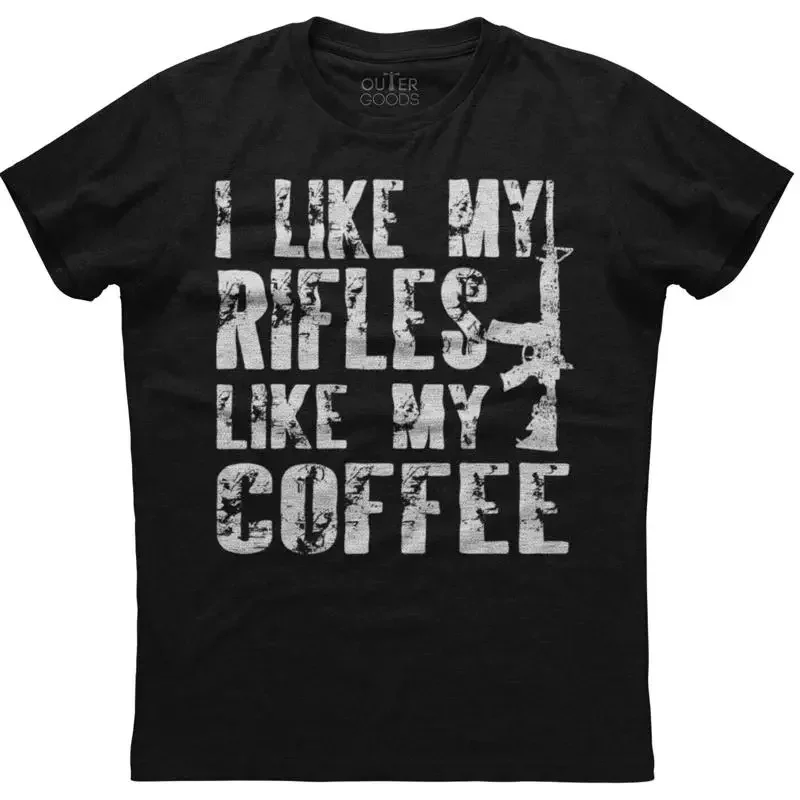 I Like My Rifles Coffee Black T Shirt