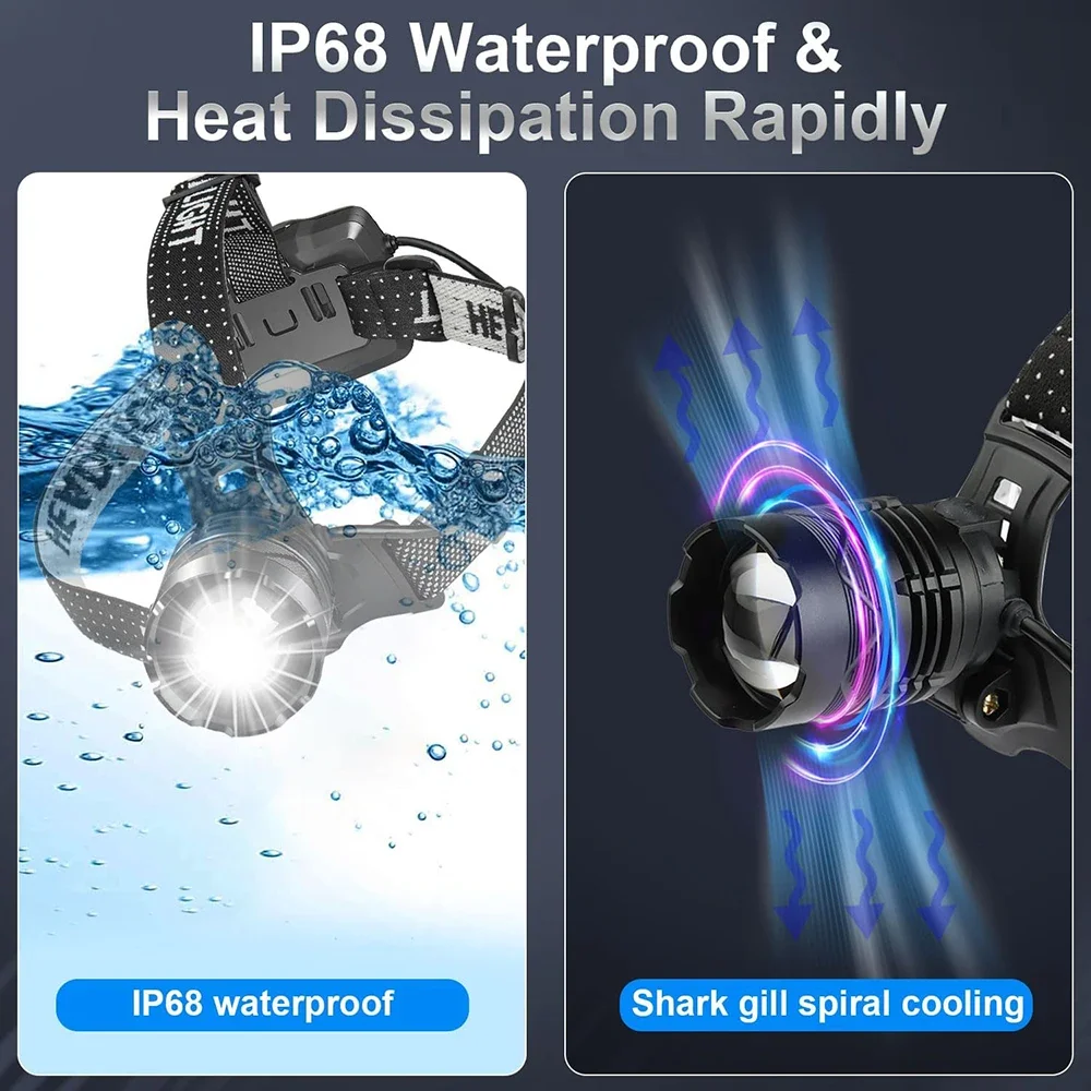 

99000000LM Super Powerful Headlamp 800W IR Sensor Headlight Flashlight Zoom Waterproof Head Lamp for Camping, Hunting 5000 Meter