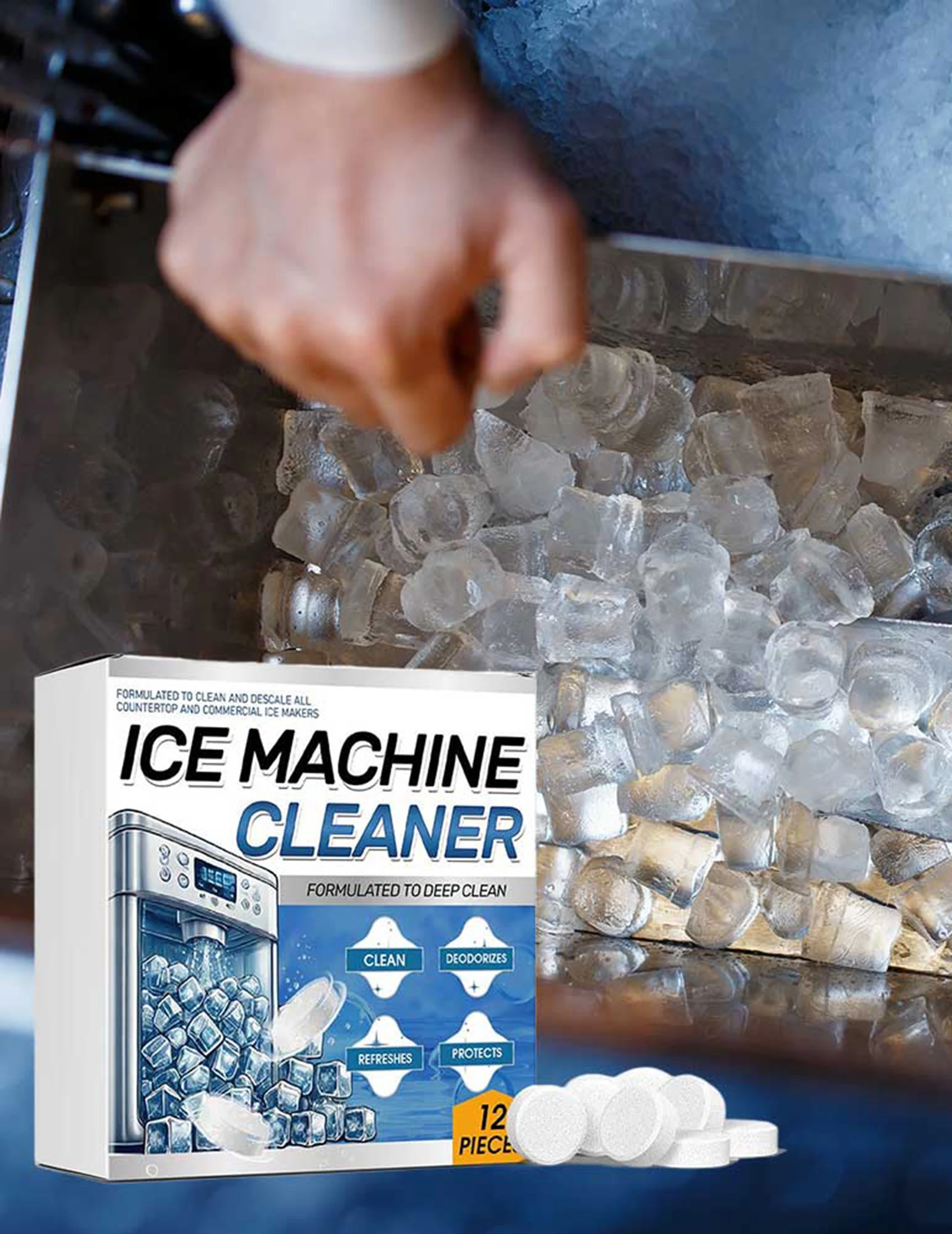 صانع منظف آلة الثلج Descaler سهل الاستخدام، مزيل مقياس آمن من النيكل، أقراص تنظيف صانع الثلج لآلة الثلج