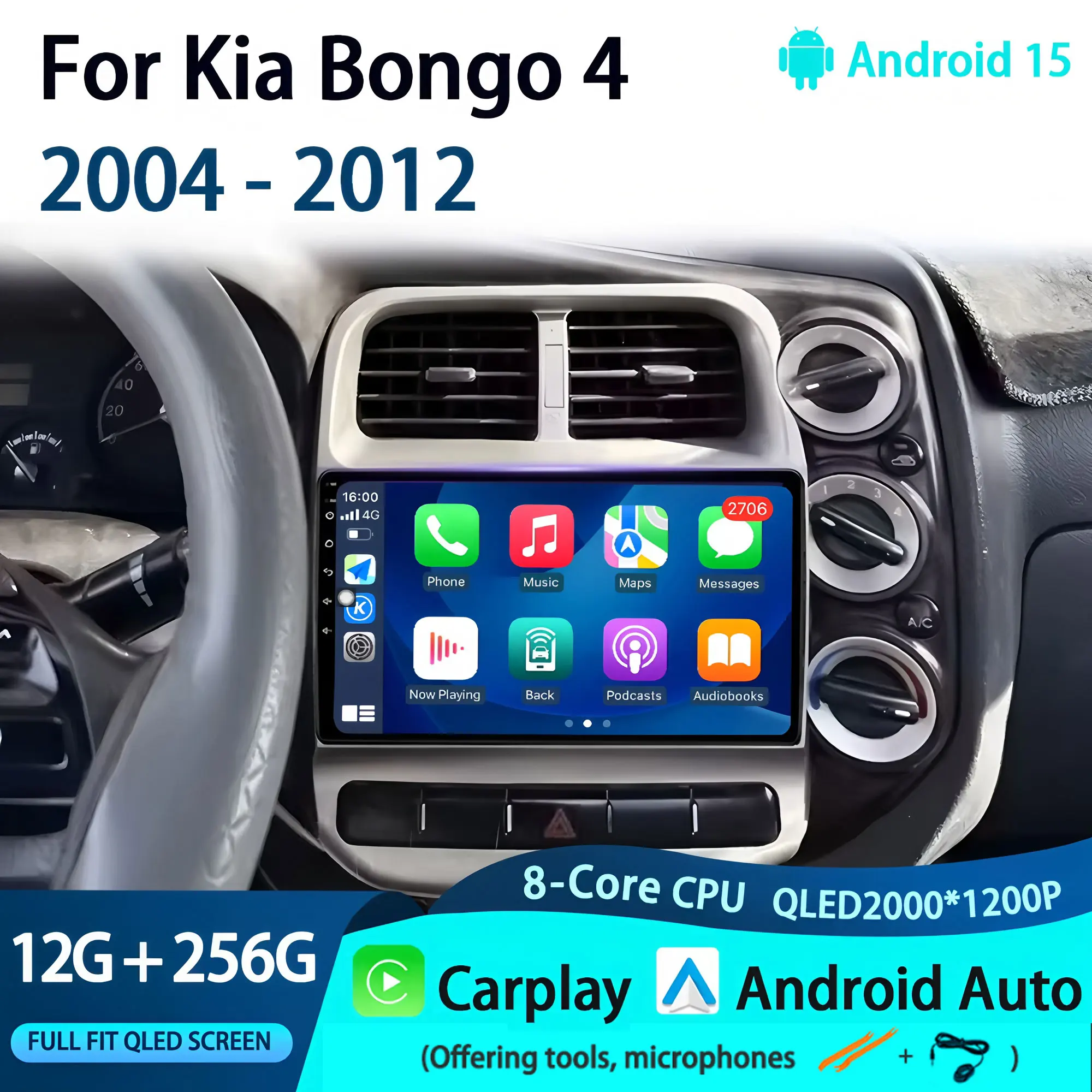 

For Kia Bongo 4 2004 - 2012 Car Radio Multimedia Video Player Navigation GPS Android Auto Carplay 4G Wifi BT No 2din Android 15