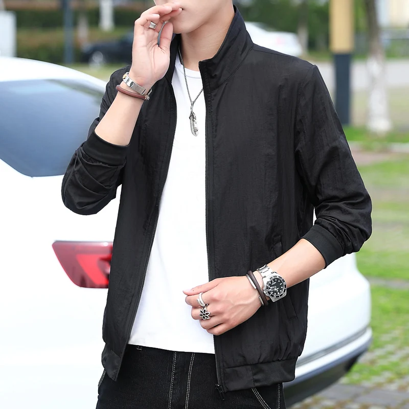 ฤดูร้อน Anti-UV Men Skin Coats Ultra-Light บางกีฬากลางแจ้งครีมกันแดดเสื้อผ้า Mens STAND COLLAR Windbreaker แจ็คเก็ตลําลอง