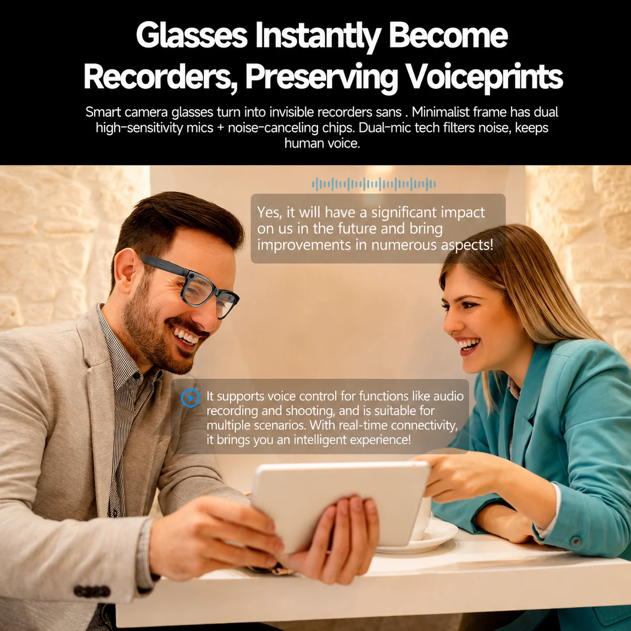 W610T4GB Storage Smart Shooting Glasses Built-in WiFi Fast Photo Video Transfer 4K Recording AI Assistant Touch Control TR Fram