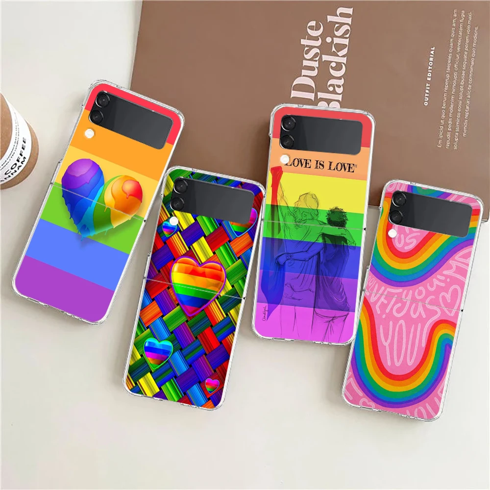 Gay Lesbian LGBT Rainbow Pride ART Hard PC Phone Case For Samsung Galaxy Z Flip 4 5 Transparent Cover For Galaxy Z Flip 3 Cases