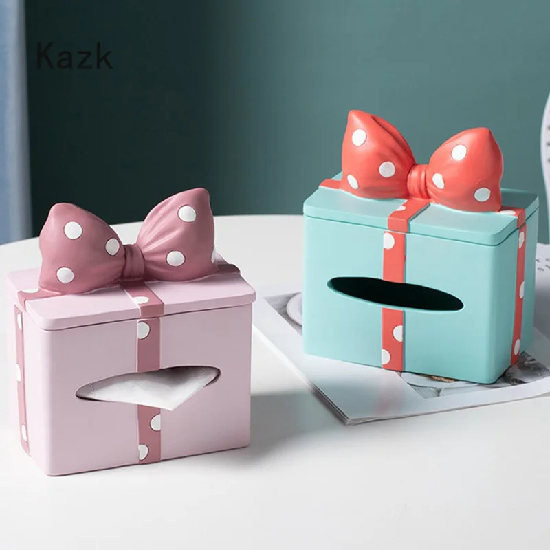 

Creativity Bowknot Gift Tissue Box Resin Embellishments Paper Storage Boxs Maiden Room Decoration Accessories Napkins Organizer