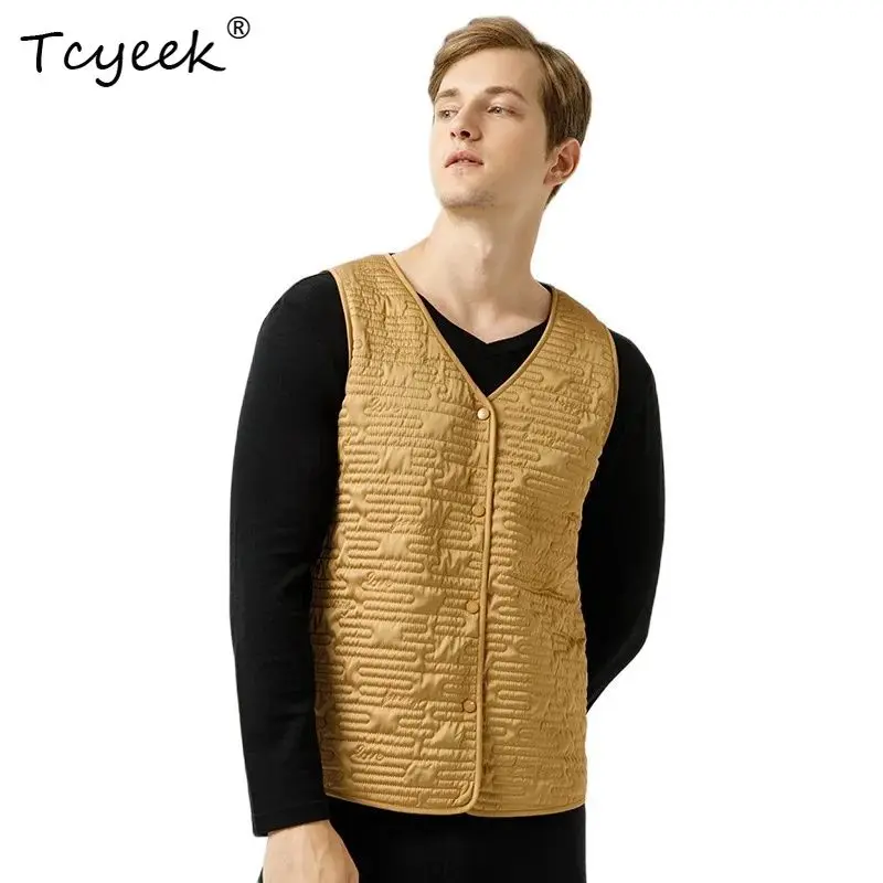 

Tcyeek, Filler 100%Mulberry Silk Vest, Men V Neck Sleeveless Warm, Business Casual Knit Coat, 2024 Autumn Winter New C478102QC