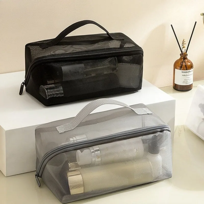 Netz-Make-up-Tasche, große Kapazität, Reise-Kosmetik-Organizer, doppellagige, durchsichtige Toilettentasche, tragbare Handtasche für Hautpflegeprodukte – Detail 2