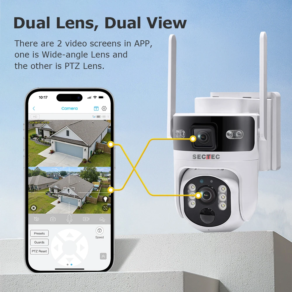 SECTEC Solar Camera 4G SIM/WIFI Wireless Security Outdoor 4K 8MP PIR Motion Detection Dual Lens  Solar Battery PTZ Camera Ubox