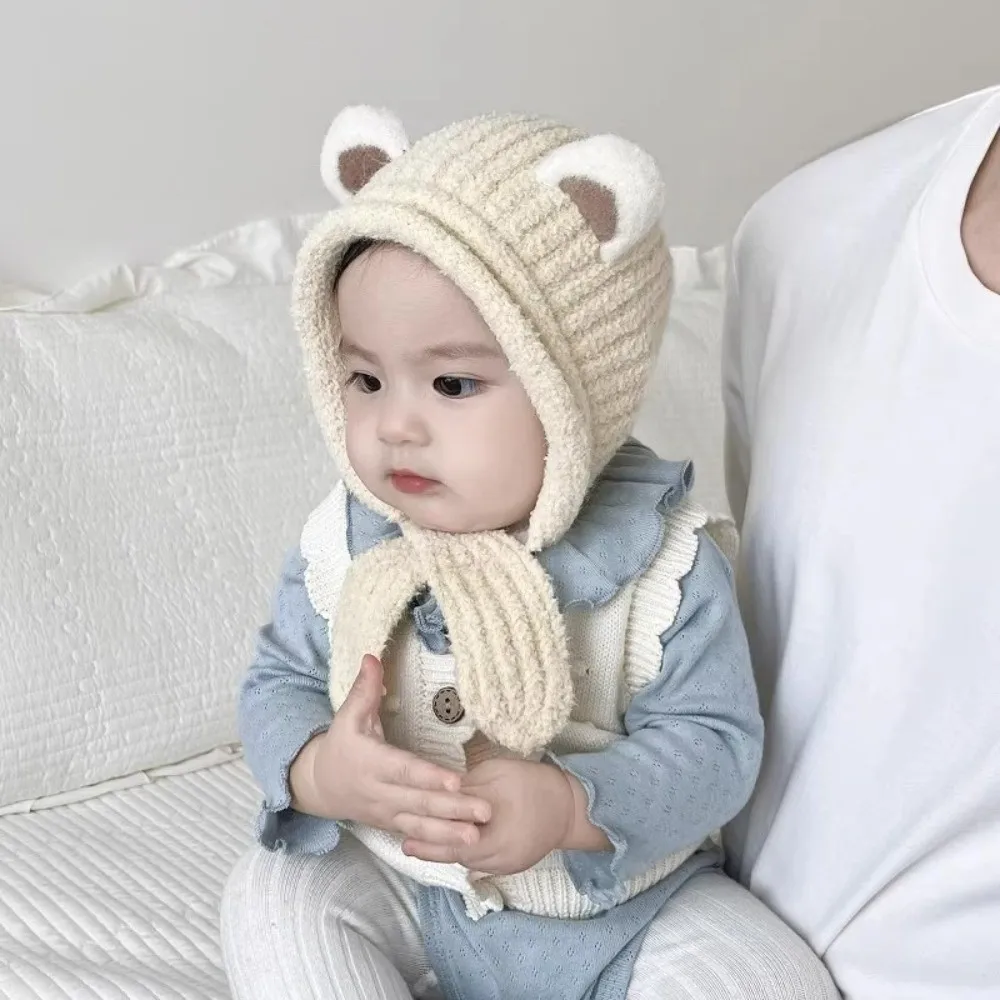 

Новая интегрированная шапка с милыми ушками и шарфом, ветрозащитный пуловер, морозостойкая вязаная утеплитель для шеи, От 0 до 2 лет