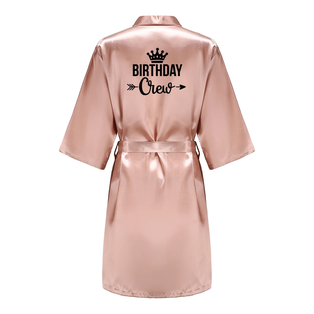 Birthday Party Queen Crew Robes Satin Pajamas Robe Dressing Gown Pajamas Black Writing Kimono Robe