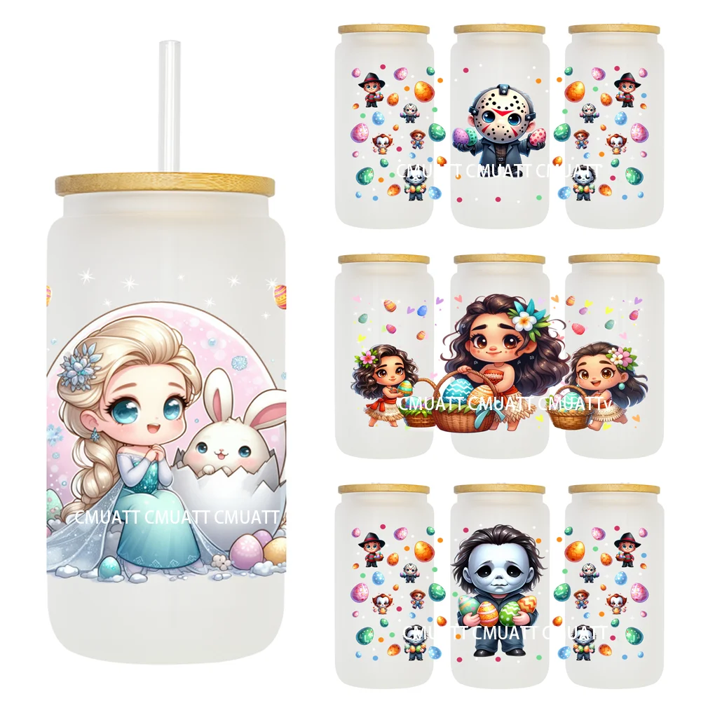 Cartoon Princess And Easter Eggs 16OZ UV DTF Cup Wrap Transfer Sticker Custom Label DIY Waterproof Logo For Libbey Glass Can