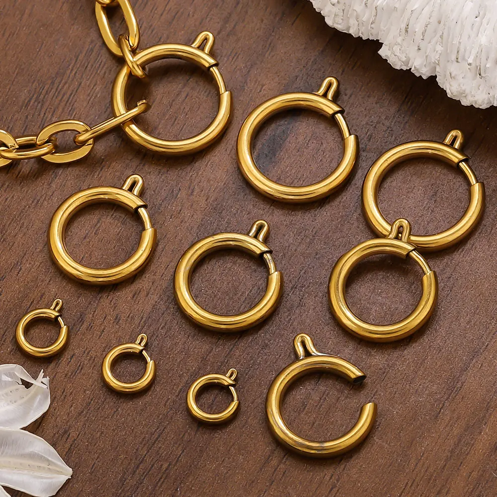 

10pcs Stainless Steel Circle Spring Buttonr Clasps Hooks End Connectors DIY Necklace Bracelet Jewelry Making Supplies Wholesale