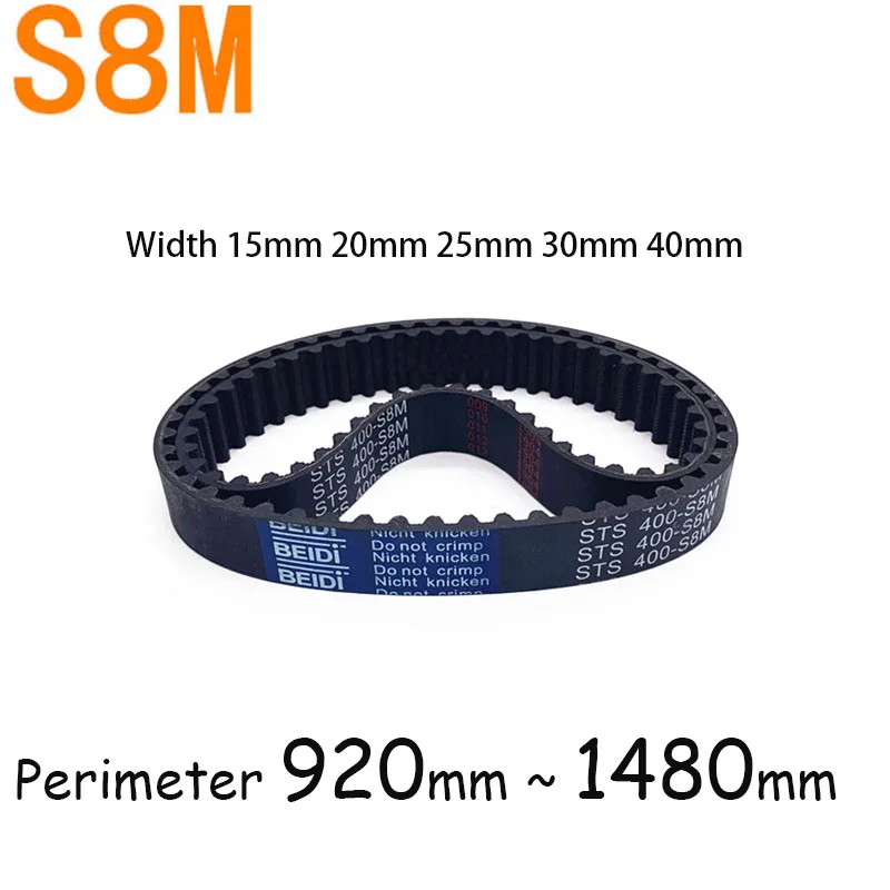 S8M Timing Belt Rubber Closed Loop Length Perimeter 920 944 960 976 984 992~1480mm Width 15mm 20mm 25mm 30mm 40mm Pitch 8mm