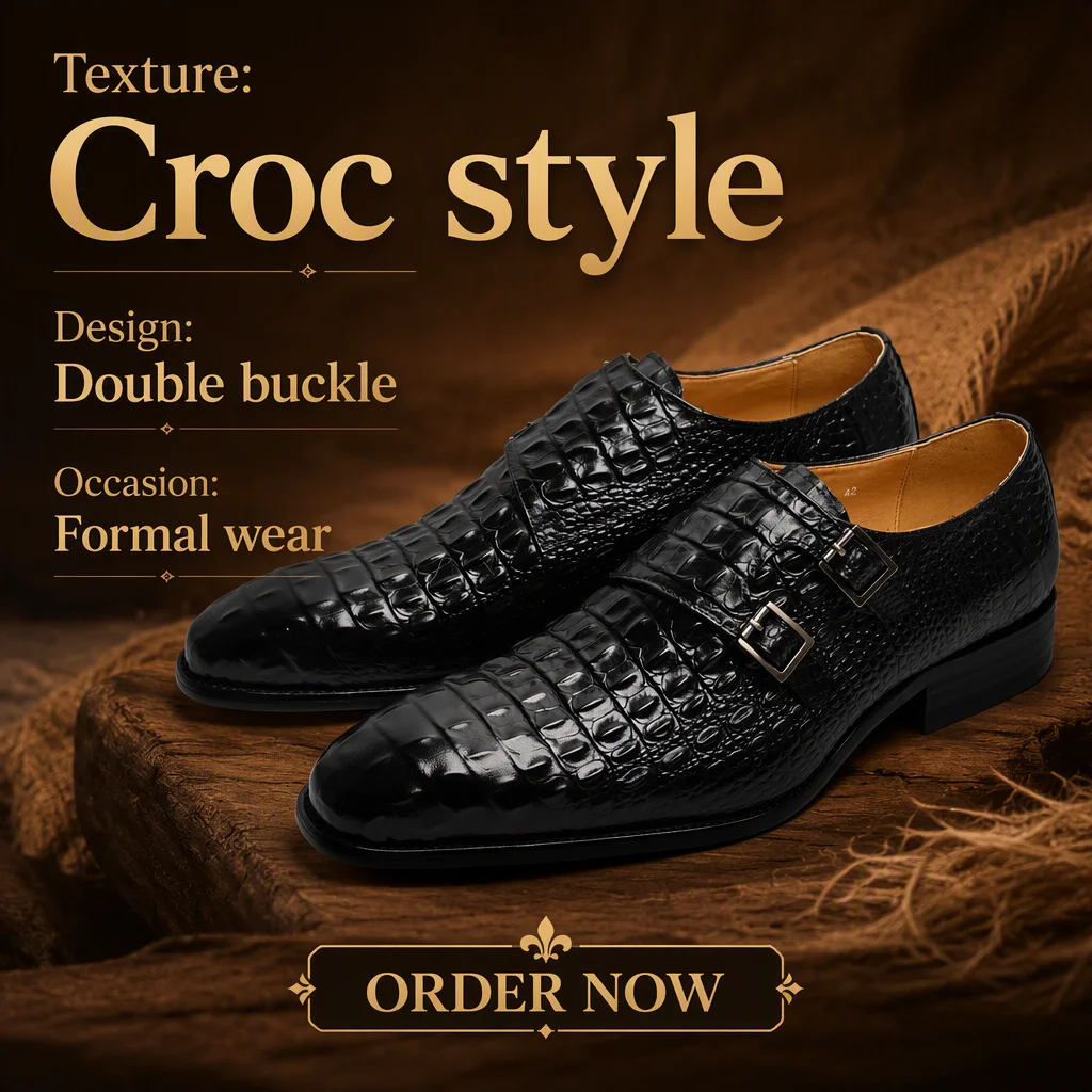 Premium Genuine Leather Men Dress Shoes Monk Styoe Oxfords Formal Business Shoes Rubber Outsole Hand-Painted Design Fashion