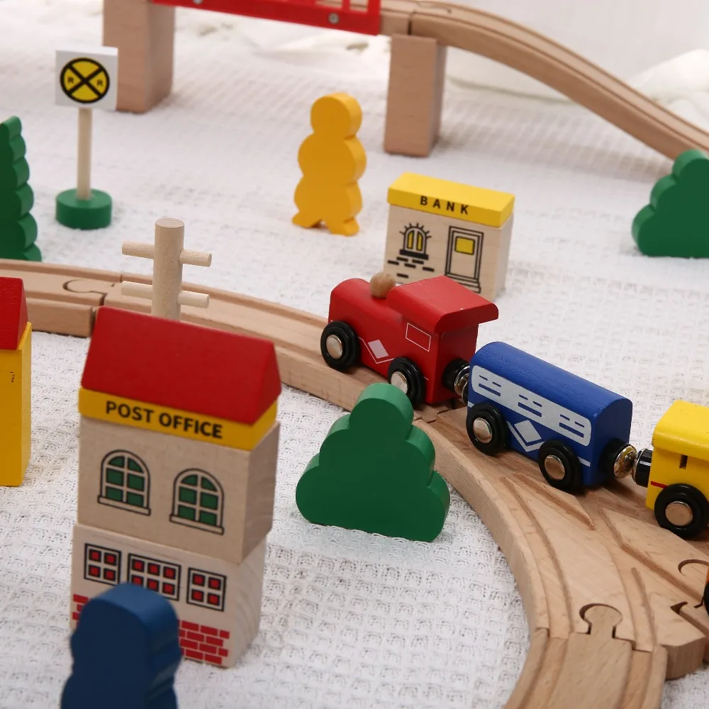 Ensemble de train en bois avec assemblage coulissant sur rail, blocs de construction en bois, voiture sur rail pour enfants, voiture jouet, garçon