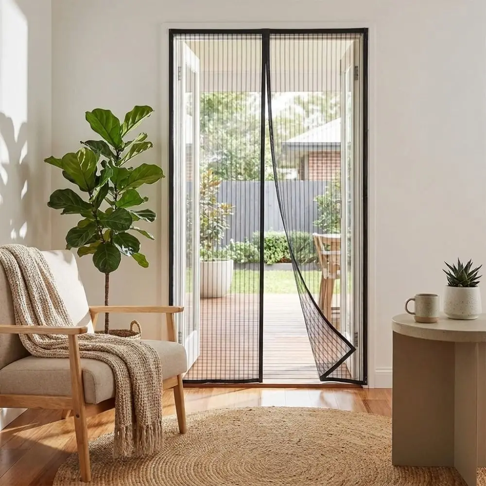 Self Sealing Magnetic Screen Door Striped Soft Net Heavy Duty Mosquito Net Curtain Vertical Dense Breathable Mesh Screen Curtain