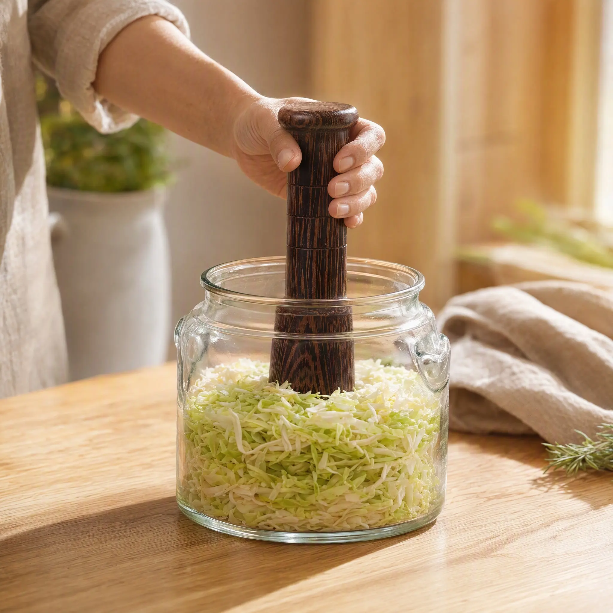 Wooden Fermentation Tamper Vegetable Sauerkraut Crusher Pickle Stick Mallet Fermenter Grinding Rod Kitchen Food Masher Pestle