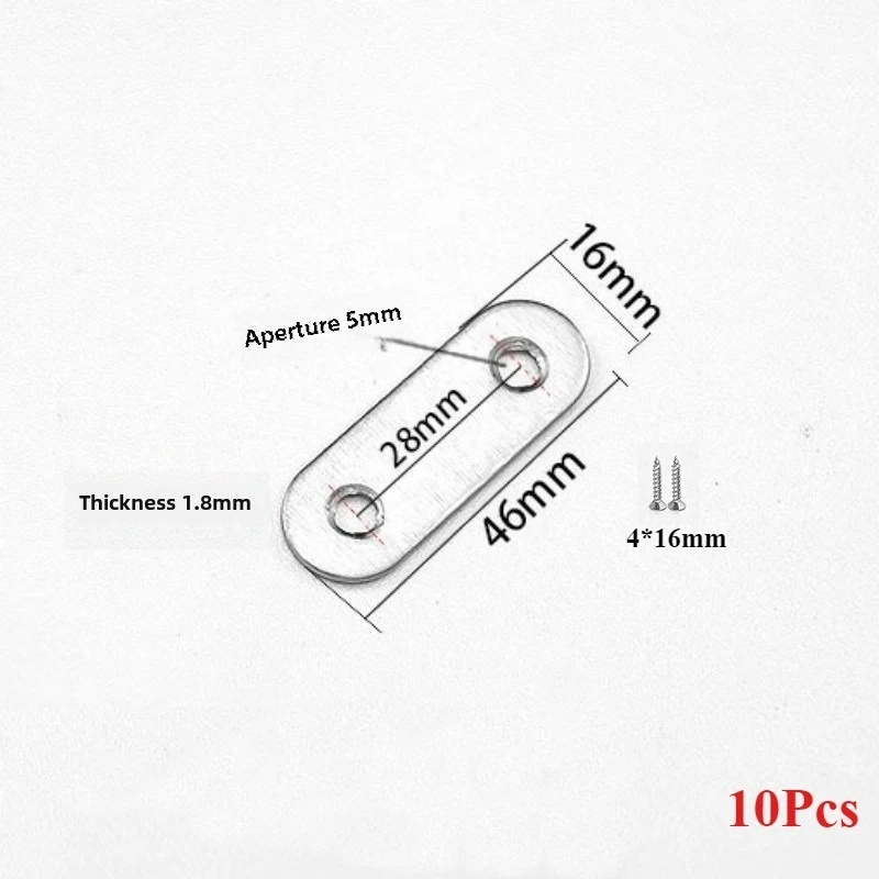 10-piece set of stainless steel flat straight braces with screw brackets for repair plates fixed connection plates for furniture