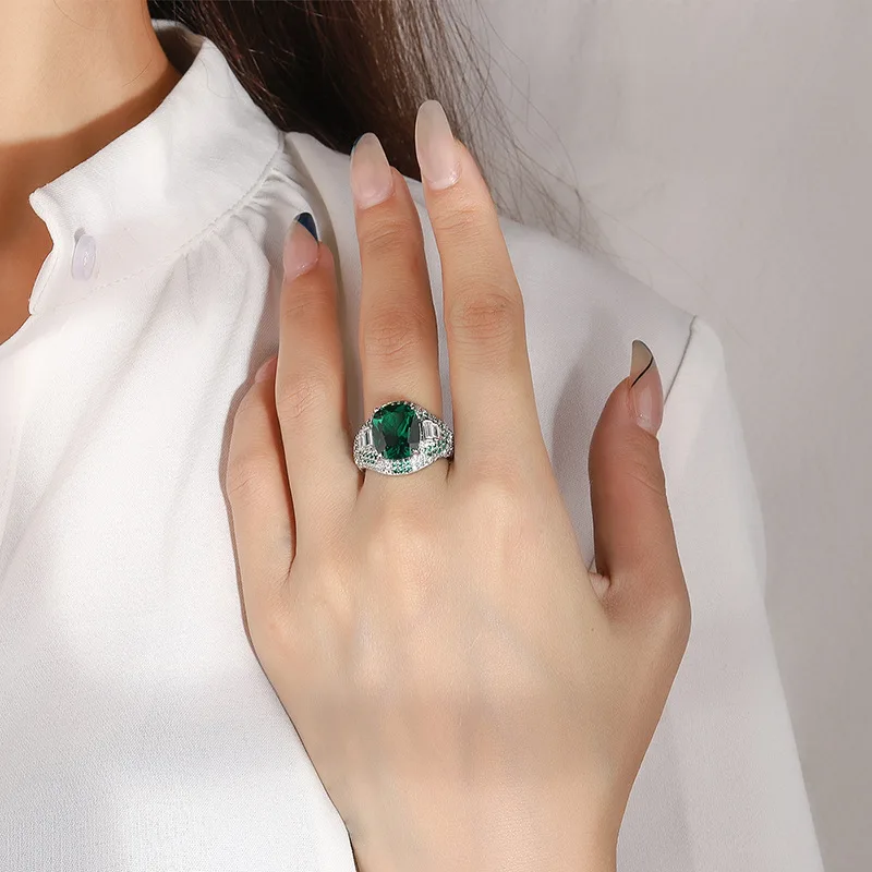 

Jewelry European and American temperament women's ring glass emerald square artificially cultivated gemstone ring main 10 * 12