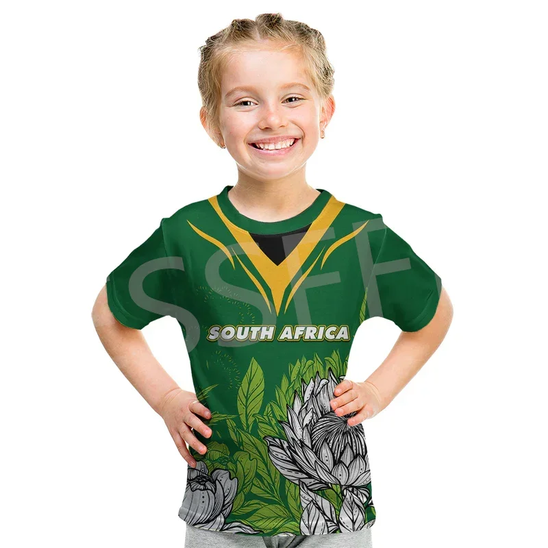 Custom Name Country South Africa Flowers Flag Kid Size Children's Wear 3DPrint Summer Casual Short Sleeves T-Shirts Streetwear T