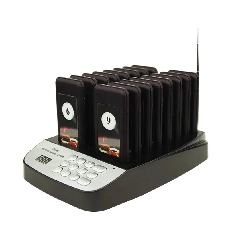 

QWICALL Restaurant Long Standby Pager Calling Paging System 16 Coaster Receiver Restaurants Clinic Queue System Wireless Pagers