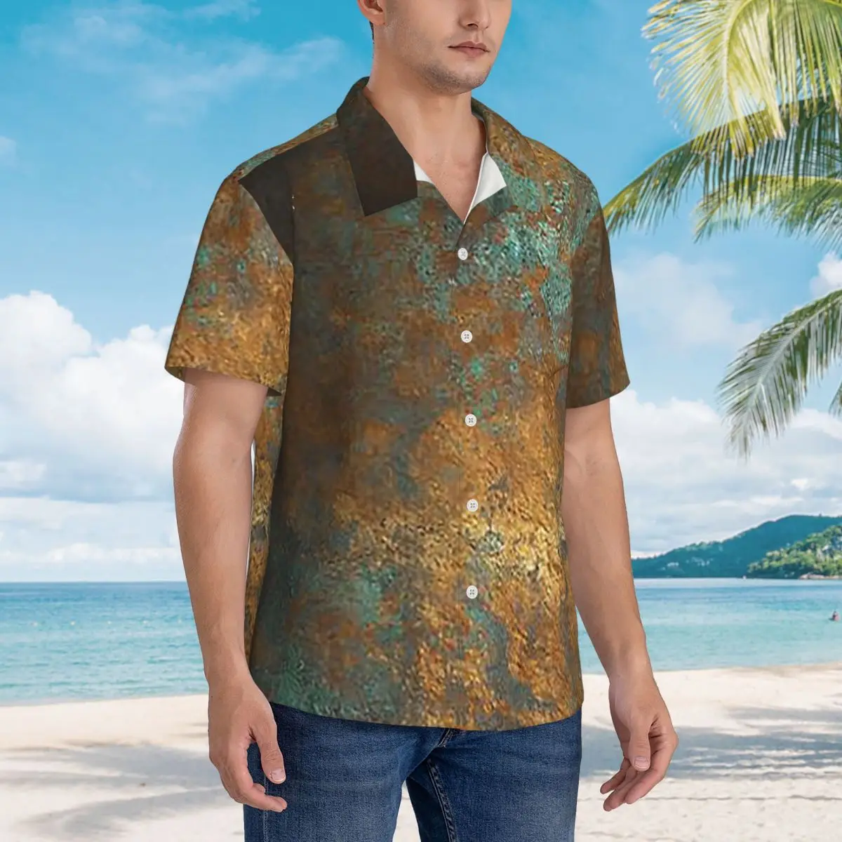 Oxidized Copper Hawaiian Shirts Casual Men Short Sleeve Shirt for Summer Beach Men's Button Tops