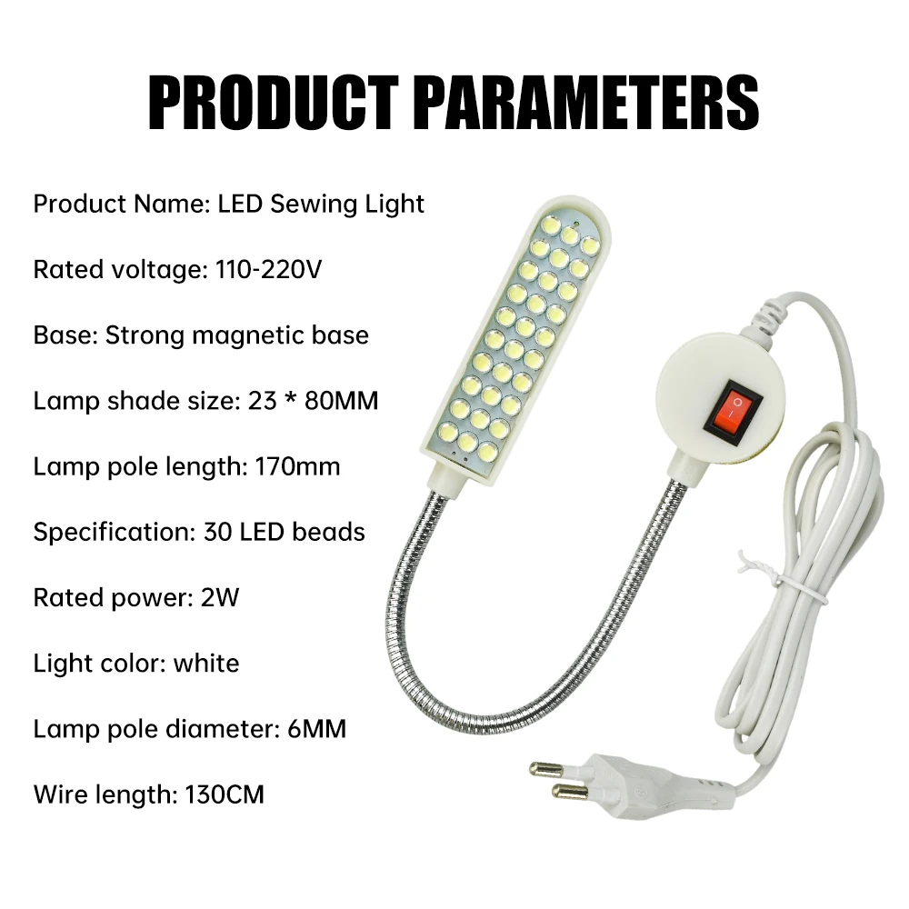 30 LED Sewing Machine Work Light High Lumen Eye Protection Lamp for Home Industrial Sewing Machine Easy Install Lighting