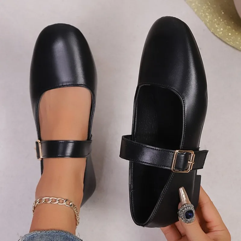 

Women's Fashion Elegant Mary Jane Flats Round Toe Buckle Strap Slip on Comfortable Walking Office Uniform School Ladies Footwear