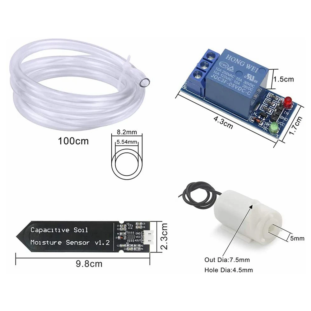 Automatic Irrigation DIY Kit Self Watering System with Capacitive Soil Moisture Sensor 1 Channel 5V Relay Module and Water Pump