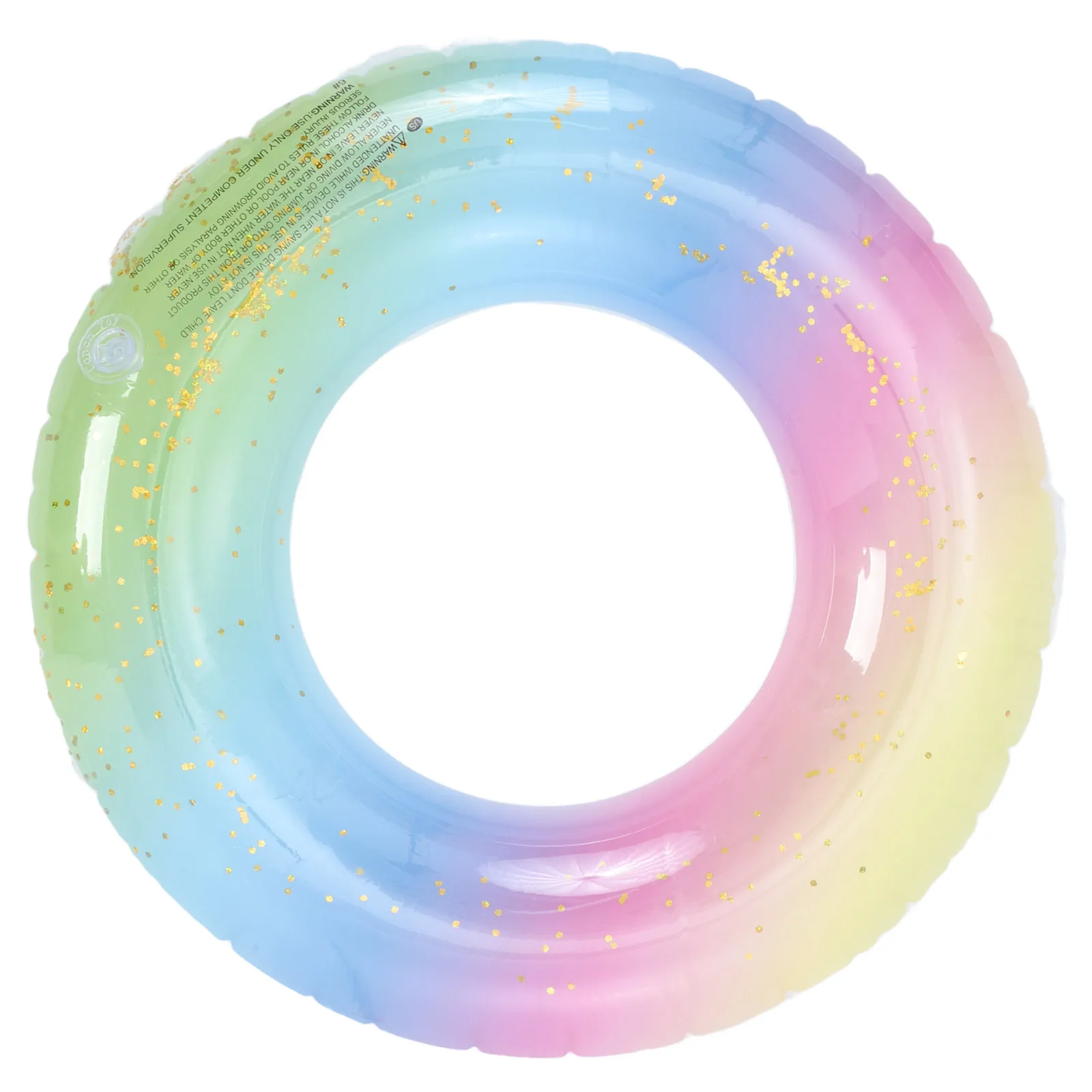 Thicken Sequins Translucent Gradient Rainbow Inflatable Swim Ring 60Cm Easy Inflate Deflate Pool Beach Lake Accessory