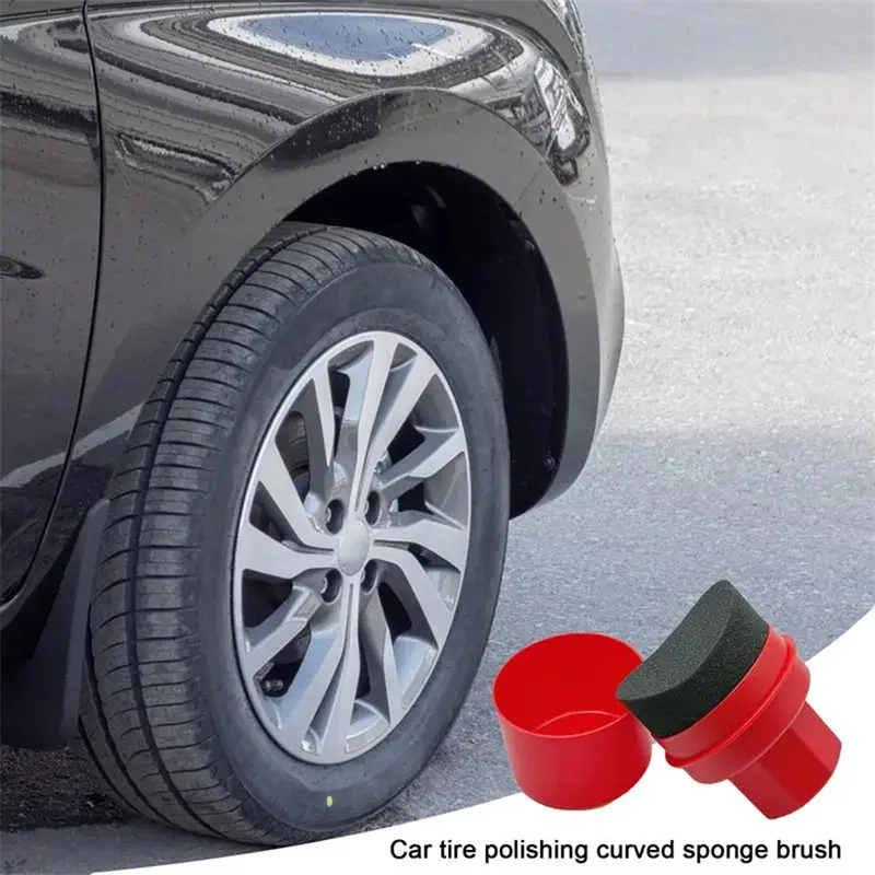 Car Tire Waxing Sponge Car Wax Applicator Pad With Lid Curved Shaped Easy Waxing Tire Sponge Tire Cleaning Tools Detailing Brush