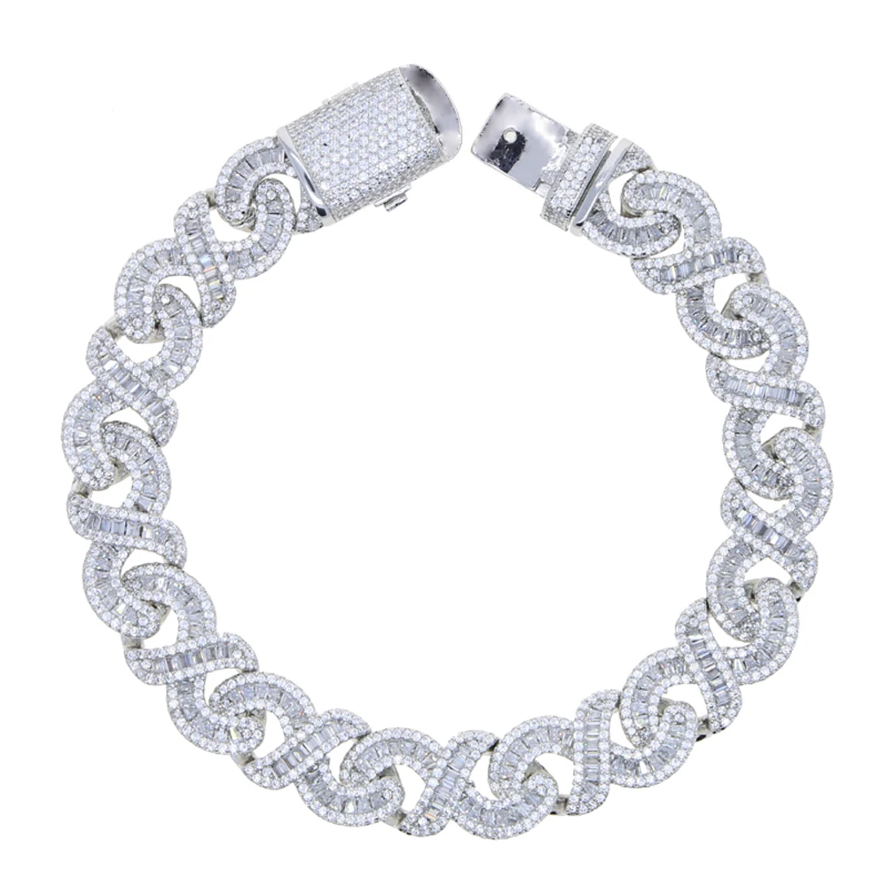 New Infinity Bracelet Silver Color Iced Out Bling 12mm Cuban Chain Prong Settin CZ Zircon Bangle Hip Hop Men Women Jewelry view 2