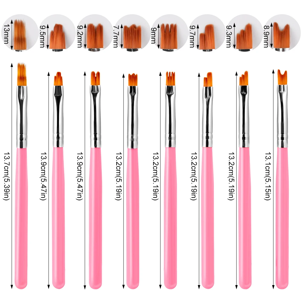 8 teile/satz Farbverlauf Zeichenstift Nail Art Pinsel gemischte Art schwarz/rosa Acryl Linie Malpin sel DIY Maniküre Malerei Stift Kit