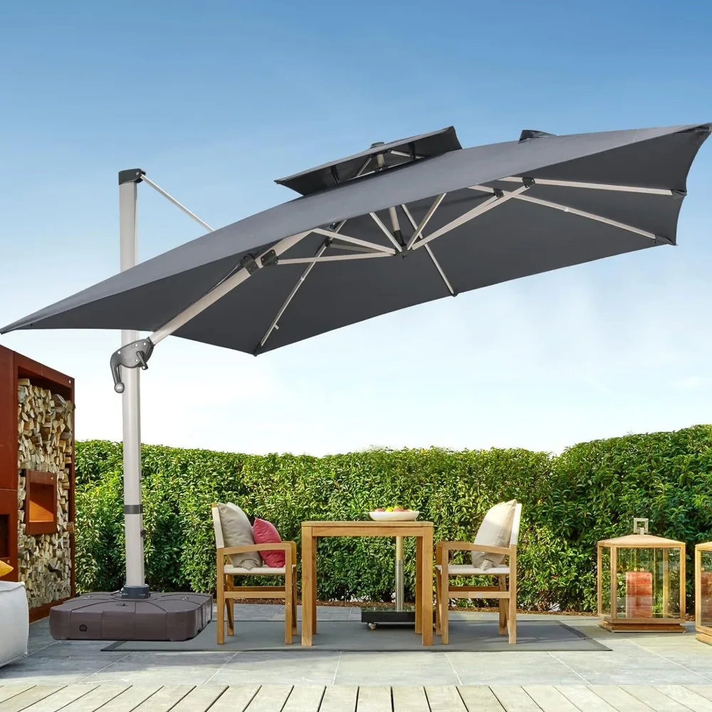 Patio Umbrella, 10 X 10 FT Square Cantilever Umbrellas with Cross Base and Cover Included, 360° Rotation Offset, Patio Umbrella