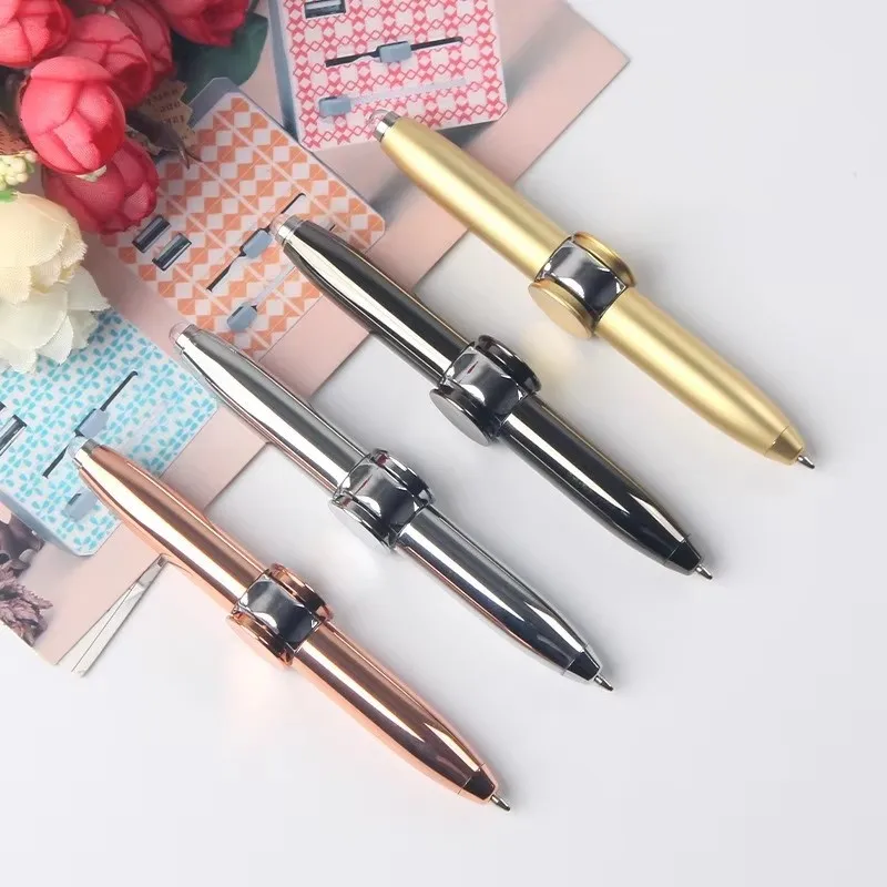Creative multifunctional LED pen, rotating pressure reducing gyroscope, metal ballpoint pen, fashionable office supplies, writin image 3