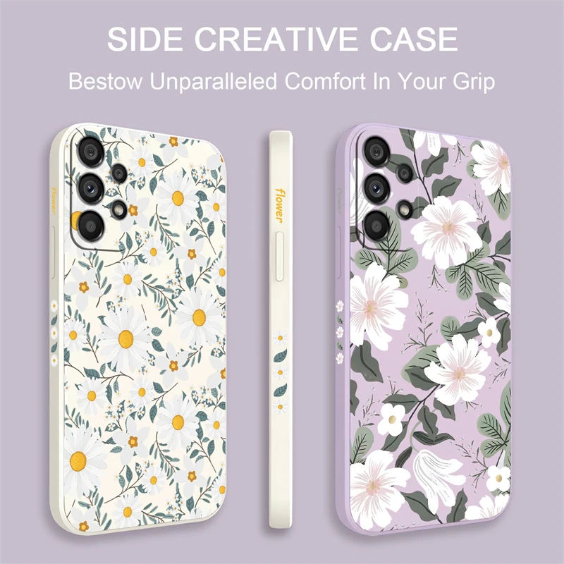 Fashion Leaves Daisies Flowers Case For Samsung Galaxy A53 A73 A54 A71 A72 A32 A33 A34 A31 A14 A24 Silicone Soft Phone Cover