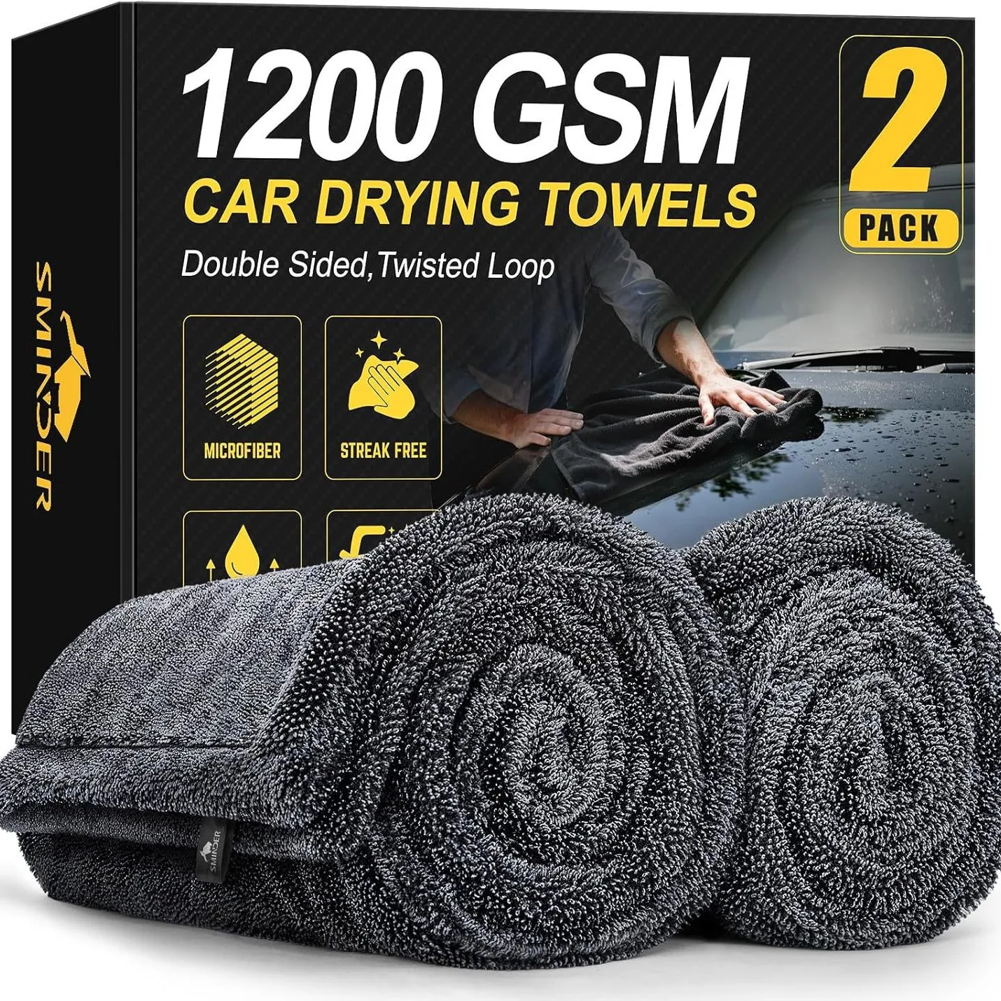 Car Wash Towel with Small Braids Super Absorbent No Streaks Edge-Less Single/Double-Sided Water Absorbing Towel for Washing Cars