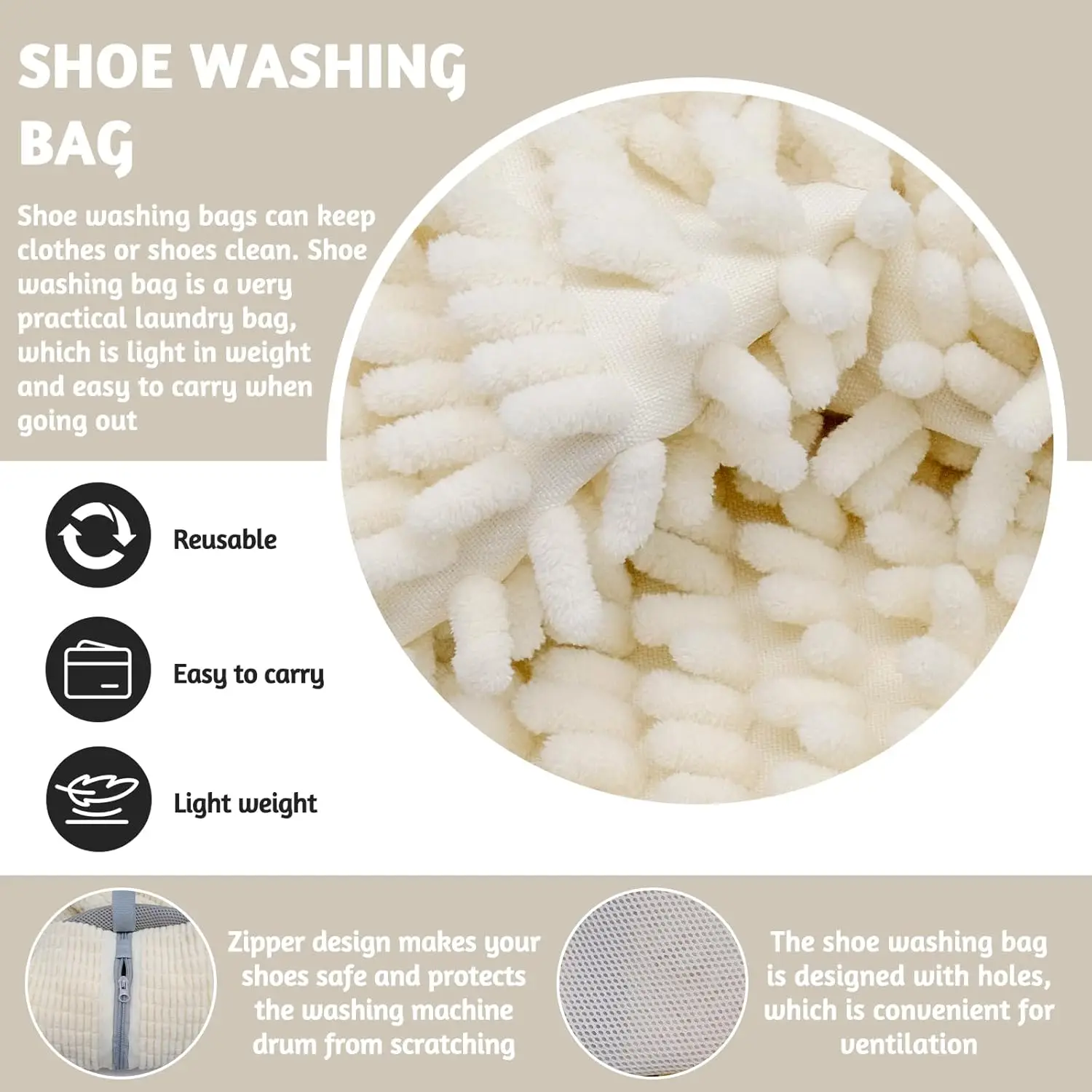 Spezieller Schuhwaschbeutel für Waschmaschine und Trockner. Langlebiger Wäschebeutel für alle Schuhgrößen und Arten, Schuhwaschmaschinentasche – Detail 3