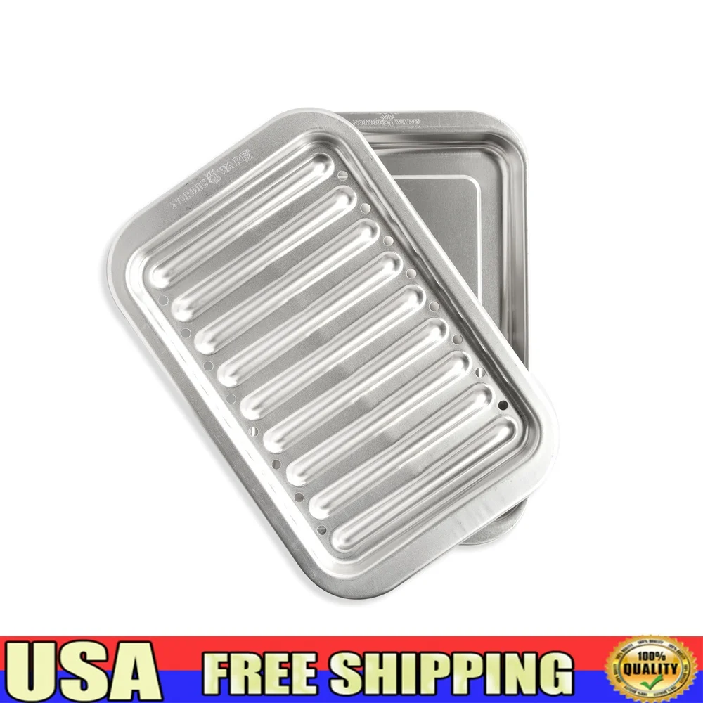 

2-Piece Aluminum Broil Grill Baking Pan Set with Ribbed Crisping Rack Even Cooking and Perfect Searing